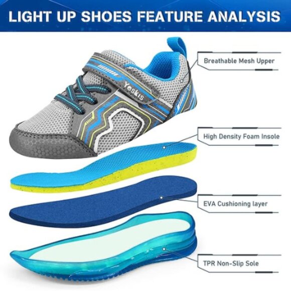 YESKIS Toddler Light Up Shoes Boys LED Flashing Lightweight Mesh Toddler Size 9 - Picture 3 of 4
